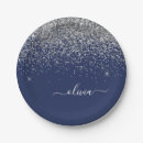 Search for navy blue and silver plates Glitter
