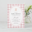 Search for pink gingham baby shower invitations Teddy bear