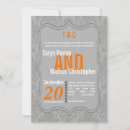 Search for grey and orange wedding invitations Damask