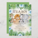 Search for blue flowers baby boy shower invitations Jungle animals