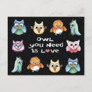 Search for love owls postcards Hearts
