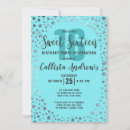 Search for teal and silver sweet 16 invitations Glitter