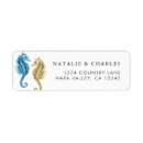 Search for seahorses return address labels Watercolor