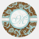 Search for blue and brown wedding stickers Damask