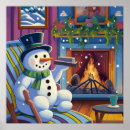 Search for christmas fireplace art Snowman