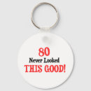 Search for 80th birthday round key rings Old