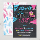Search for wheels or heels gender reveal invitations Car
