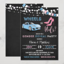Search for wheels or heels gender reveal invitations Blue or pink