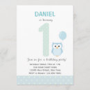 Search for owl 1st birthday invitations Blue