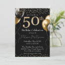 Search for balloon 50th birthday invitations Gold glitter