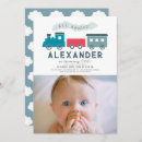 Search for train 1st birthday invitations Blue