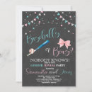 Search for baseball or bows gender reveal invitations Blue or pink