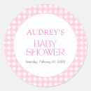 Search for pink baby shower round stickers Script calligraphy