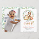Search for woodland animals 1st birthday invitations Greenery