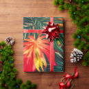 Search for tropical leaves wrapping paper Red