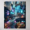 Search for cyberpunk posters Futuristic cityscape