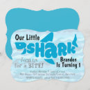 Search for shark 1st birthday invitations Blue