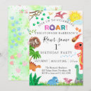 Search for dinosaur 1st birthday invitations Blue green yellow