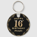 Search for 16th birthday key rings Black and gold