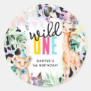 Search for wild one safari animals birthday stickers Girl