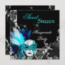 Search for blue and black masquerade party invitations Teal