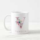 Search for letter v coffee mugs Watercolor floral