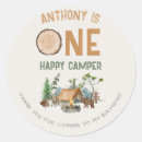 Search for happy birthday invitation stickers One happy camper