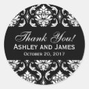 Search for black and white damask wedding stickers Thank you