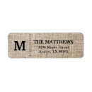 Search for burlap return address labels Monogrammed