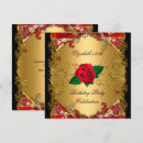 Search for womans gold black red birthday invitations Womens birthday party