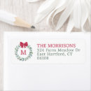 Search for red bow return address labels Christmas wreath