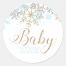 Search for snowflake baby shower round stickers Blue