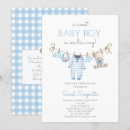 Search for clothesline baby boy shower invitations Blue gingham