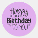 Search for happy birthday in purple stickers Party