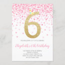 Search for girls 6th birthday invitations Gold glitter