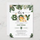 Search for tropical leaves baby shower invitations Safari animals