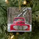 Search for red truck christmas tree decorations Snow