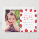 Search for strawberries birthday invitations Baby girl