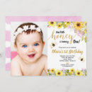 Search for sunflower 1st birthday invitations Bee