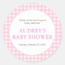Search for pink baby shower round stickers Script calligraphy