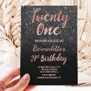 Search for black rose gold 21st birthday invitations Typography