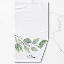 Search for green leaves bath towels Watercolor