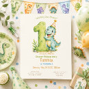 Search for dino 1st birthday invitations Blue green yellow