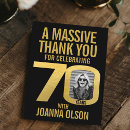 Search for 70th birthday thank you cards Black and gold