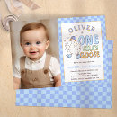 Search for boy photo 1st birthday invitations Blue