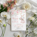 Search for some bunny is turning one birthday invitations Pink floral