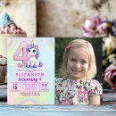 Search for unicorn 4th birthday invitations For her