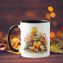 Search for watercolor pumpkins mugs Falling leaves