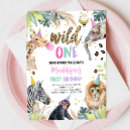Search for wild one girl birthday invitations Party animals