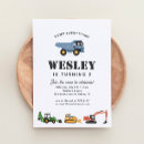 Search for boy construction birthday invitations Excavator bulldozer backhoe